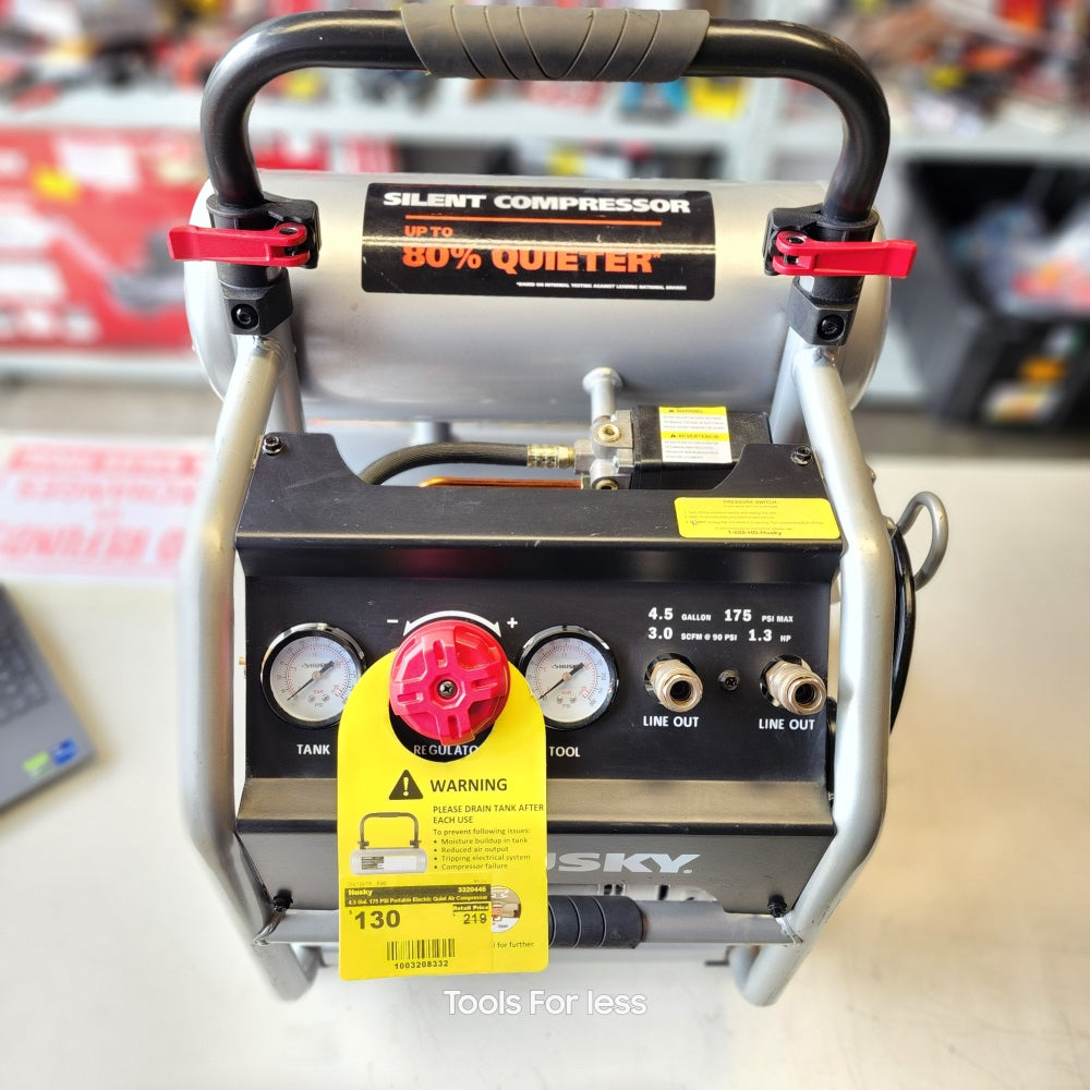 4.5 GAL. 175 PSI PORTABLE ELECTRIC QUIET AIR COMPRESSOR 4.5 GAL. 175 PSI PORTABLE ELECTRIC QUIET AIR COMPRESSOR